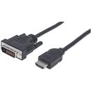 Manhattan HDMI Cable, HDMI Male to DVI-D 24+1 Male, Dual Link, Black, 1,8m