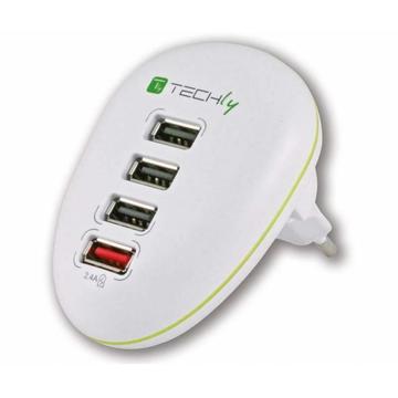 Incarcator de retea Techly USB charger 5V 2.5A, four USB ports, white