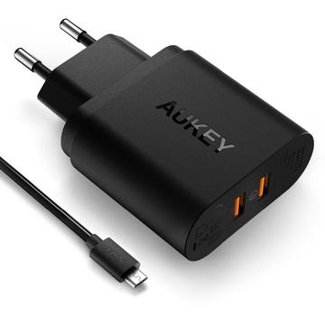 Incarcator de retea Aukey PA-T16, 2 sloturi USB Quick Charge 3.0, negru