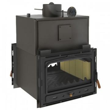 PRITY Semineu incorporabil dotat cu boiler si usa realimentare din otel 2CW28 33kW vedere panoramica a focului