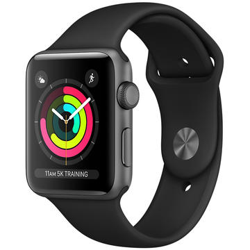 Smartwatch Apple Watch 3 GPS Aluminiu Negru 42MM Si Curea Sport Neagra