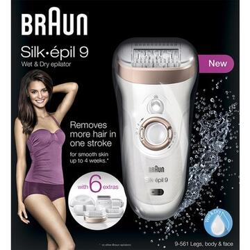 Epilator Braun Silk-épil 9 SkinSpa 9-561 –Fara fir, Wet & Dry cu 6 accesorii