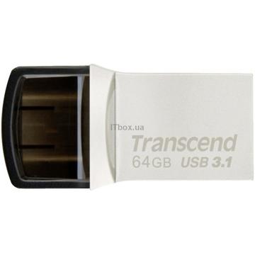 Memorie USB Transcend JetFlash 890 64GB Silver Plating USB 3.1 Type C