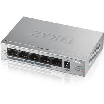 Switch ZyXEL GS1005-HP, 5 Port Gigabit PoE+ unmanaged desktop Switch, 4 x PoE, 60 Watt