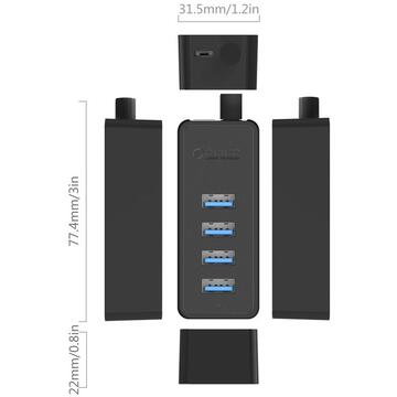 Orico W5P-U3 4 port-uri USB 3.0 100 cm negru
