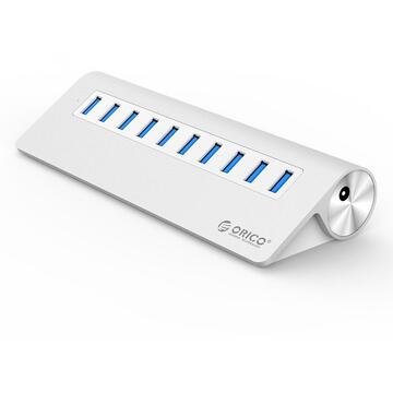 Orico M3H10 V1 Aluminiu 10 port-uri USB 3.0 argintiu