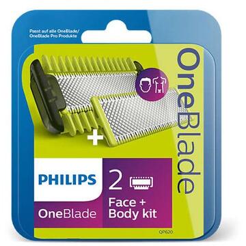 Rezerva Philips OneBlade Face Body QP620/50 1 lama fata, 1 lama corp, 1 pieptene, compatibil cu gama OneBlade