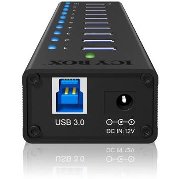 RaidSonic IcyBox 10 x Port USB 3.0 Hub with USB charge port, Black