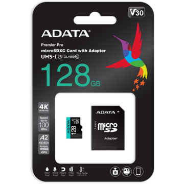 Card memorie Adata 128GB Premier Pro MICROSDXC, R/W up to 100/80 MB/s, with Adapter