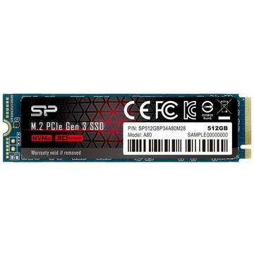 SSD Silicon Power  P34A80 512GB, M.2 PCIe Gen3 x4 NVMe, 3200/3000 MB/s