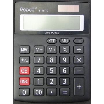 Calculator de birou Calculator de birou, 12 digits, 137 x 104 x 23 mm, dual power, Rebell 8118-12 - negru