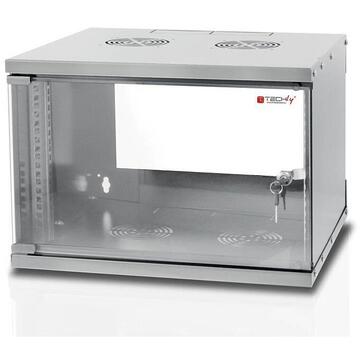 TechlyPro Wallmount cabinet ECO 19'' 6U/320 mm glass door assembled grey