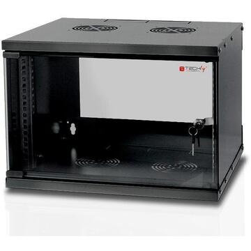 TechlyPro Wallmount cabinet ECO 19'' 6U/450 mm glass door assembled black