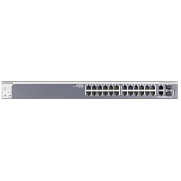 Switch Netgear S3300-28X, 24 porturi x 10/100/1000 Mbps, 2 porturi RJ 45, 2 porturi SFP, smart switch