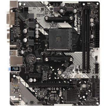 Placa de baza ASRock A320M-HDV R4.0, AM4, 2 x DDR4 DIMM, 4 SATA3, HDMI, DVI-D, D-Sub