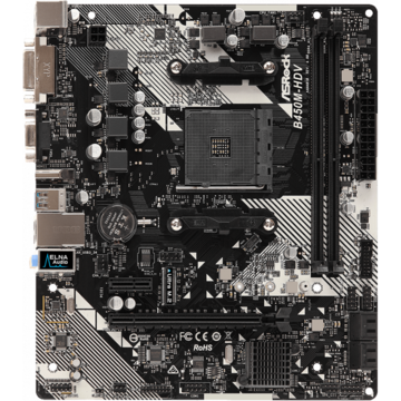 Placa de baza ASRock Placa de baza B450M-HDV R4.0, AM4, DDR4 3200+, 4 SATA3, HDMI, DVI-D, D-Sub
