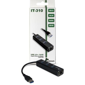 Adaptor Retea Gigabit si Hub USB Inter-Tech Argus IT-310 negru