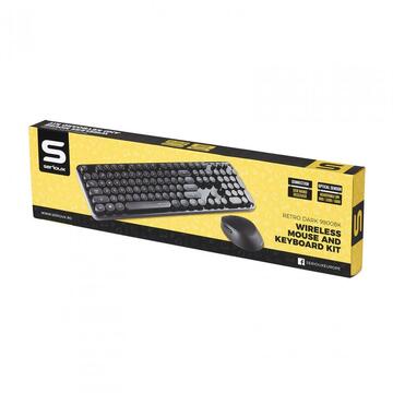 Tastatura Serioux Kit wireless tastatura + mouse Retro, negru