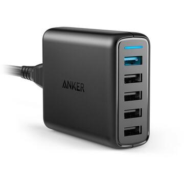 Incarcator de retea Incarcator de retea Anker PowerPort+ 5 Qualcomm Quick Charge 3.0 51.5W 5 porturi USB PowerIQ Negru