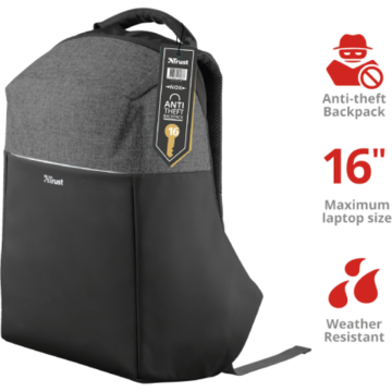 Trust Nox Anti-theft Backpack for 16 inch laptops - black