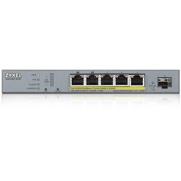 Switch ZyXEL GS1350-6HP pt CCTV | 6 x 10/100/1000 Mbps Mbit/s | 1 x 10/100/1000 SFP | 5x POE| Smart Management | PoE | Montabil pe perete