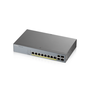 Switch ZyXEL GS1350-12HP pt CCTV | 10 x 10/100/1000 Mbps Mbit/s | 2 10/100/1000 SFP | 8x POE| Smart Management | PoE | Montabil in rack