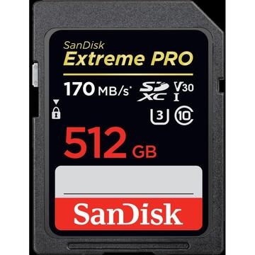 Card memorie SanDisk Extreme PRO SDXC 512GB V30 UHS-I U3, R/W 170/90 MB/s
