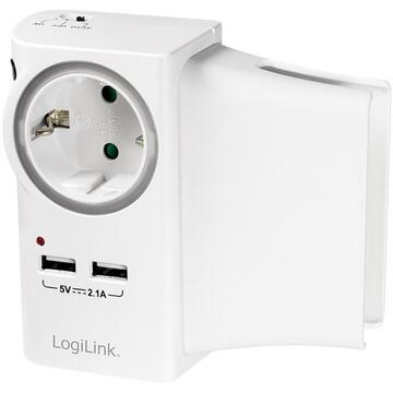 Prelungitor PRIZA LOGILINK  1 x priza Schuko 16A, 2 x USB charger port 5V max. 2.1A, suport pt. telefon sau tableta, LED, white, "PA0165"