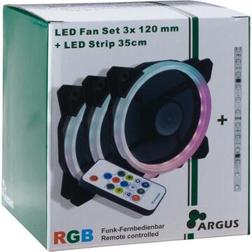 Ventilator Inter-Tech Argus RS03 120mm set 3 ventilatoare cu iluminare RGB