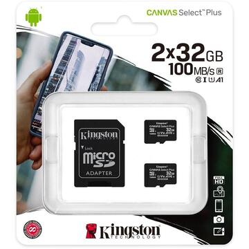 Card memorie Card memory Kingston Canvas Select Plus SDCS2/32GB-2P1A (32GB; Class A1; Adapter, Memory card x 2)