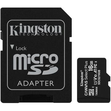 Card memorie cu adaptor Kingston Canvas Select Plus SDCS2/16GB (16GB; Class 10, Class U1, V10; + adapter)