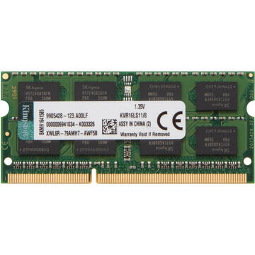 Memorie laptop Kingston Memorie KVR16LS11/8, 8GB, DDR3, 1600MHz, CL11
