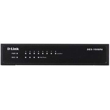 Switch D-Link DES-1008PA, 8 porturi 10/100, POE