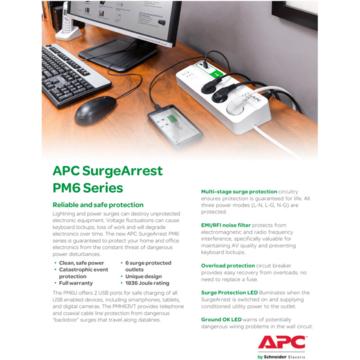 APC Home/Office SurgeArrest 6 prize cu protectie telefon, 230V francez