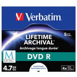 Verbatim M-DISC DVD R [ Jewel Case | 4.7GB | 4x | INKJET PRINTABLE ]