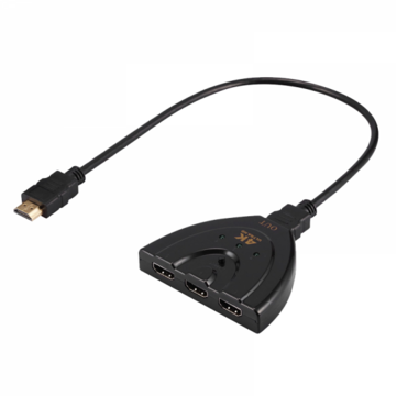 krasscom Comutator 4K HDMI 3-1 pigtail JL-4K0301PC cu cablu HDMI ce suporta HDCP PS4 Pro Blu-ray DVD Proiector 3D 2160p, negru