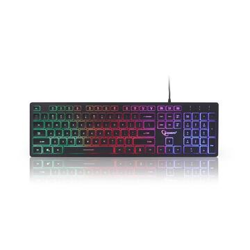 Tastatura Gembird Tastatura multimedia 104 taste + 12 taste multimedia, iluminare de fundal 3 culori "Rainbow", Negru