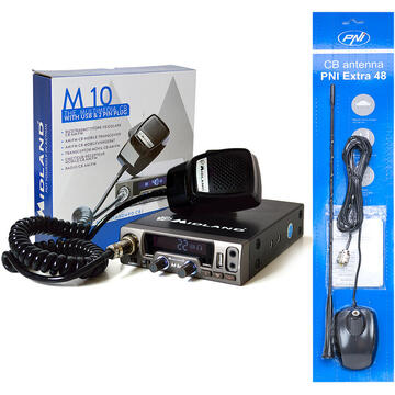 Statie radio Pachet statie radio CB Midland M10 ASQ Digital + Antena PNI Extra 48 cu magnet