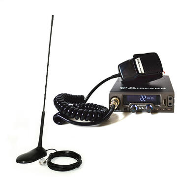 Statie radio Pachet statie radio CB Midland M10 ASQ Digital 4W 12V port USB + Antena PNI Extra 45  cu magnet inclus, lungime 45 cm, SWR 1.0
