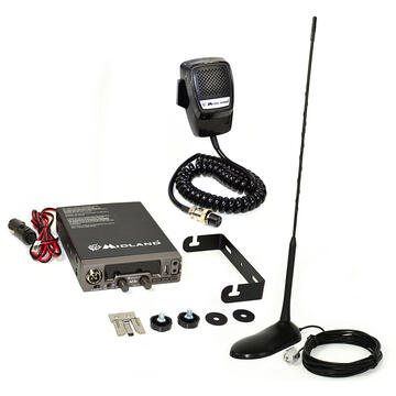 Statie radio Pachet statie radio CB Midland M10 ASQ Digital 4W 12V port USB + Antena PNI Extra 45  cu magnet inclus, lungime 45 cm, SWR 1.0