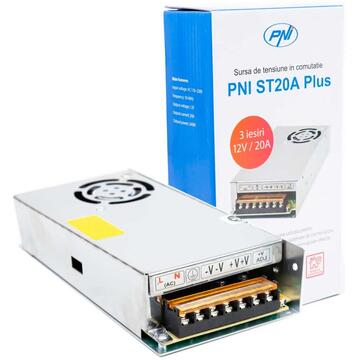 Sursa de tensiune in comutatie PNI ST20A Plus 12V 20A stabilizata pentru sisteme de supraveghere