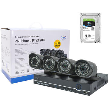 Kit supraveghere video PNI House PTZ1200 Full HD cu HDD 1Tb inclus - DVR si 4 camere de exterior