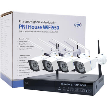 Pachet Kit supraveghere video PNI House WiFi550 NVR si 8 camere wireless, 1.0MP si HDD 2Tb Inclus