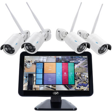 Kit supraveghere video PNI House WiFi650 - 4 camere Full HD Wi-Fi P2P si monitor LCD 12 inch