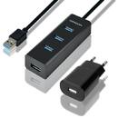 AXAGON 4x USB3.0 Charging Hub 1.2m Cable, MicroUSB Charging, Incl. AC Adapter