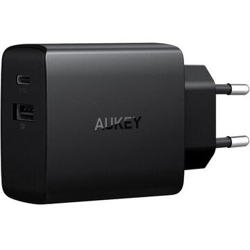 Incarcator de retea Aukey PA-Y17 USB-C Power Delivery 2.0 i Quick Charge 3.0