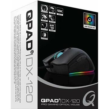 Mouse QPAD DX120, mouse, Negru, 12000 dpi, USB, Optic, Cu fir