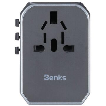 Incarcator de retea Incarcator retea universal de calatorie Benks A29 4 USB 1 USB-C LED Negru