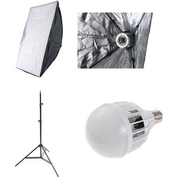 Kit lumina continua foto-video cu Softbox 40x60cm fasung E27 incorporat+stativ+bec LED 30W-6500k
