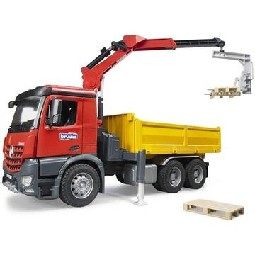 Bruder MB Arocs construction site truck with crane - bucket grapple - pallet forks and 2 pallets